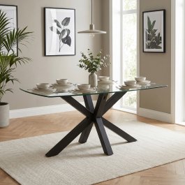 Starburst 160cm Glass Dining Table with Black Legs