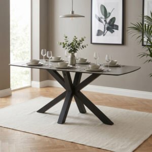 Starburst 160cm Grey Ceramic Dining Table with Black Legs