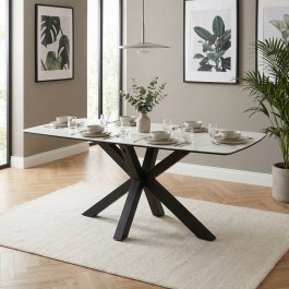 Starburst 160cm White Ceramic Dining Table with Black Legs