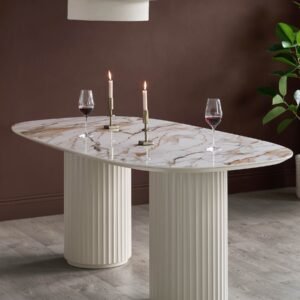 Hanne Natural High Gloss Ceramic 6 Seater Dining Table
